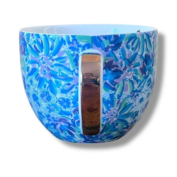 Lilly Pulitzer Coffee Cup Set of 2 Mugs 12 oz Blue White Gold High Manetenance - Picture 5 of 9
